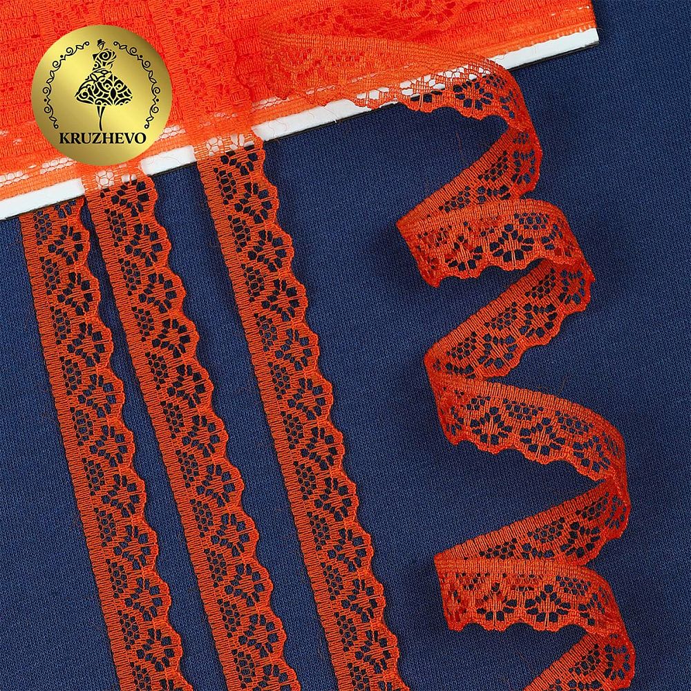 Кружево отделочное в стиле "трикотаж" 12 мм 150-2, цв.20 оранжевый, 9.14м