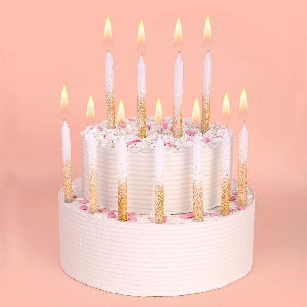 Набор свечей для торта 39 г 0.8 см, 12х12 шт, белые с блестками, Boomzee BCD-39