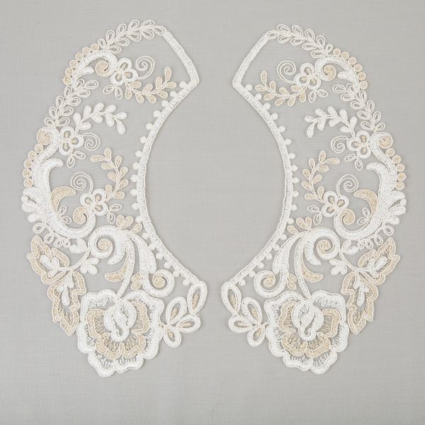 Пришивной кружевной воротник 100 мм, на сетке, 5 пар, Турция, кремовый/под золото, Gamma VKRM-27-03