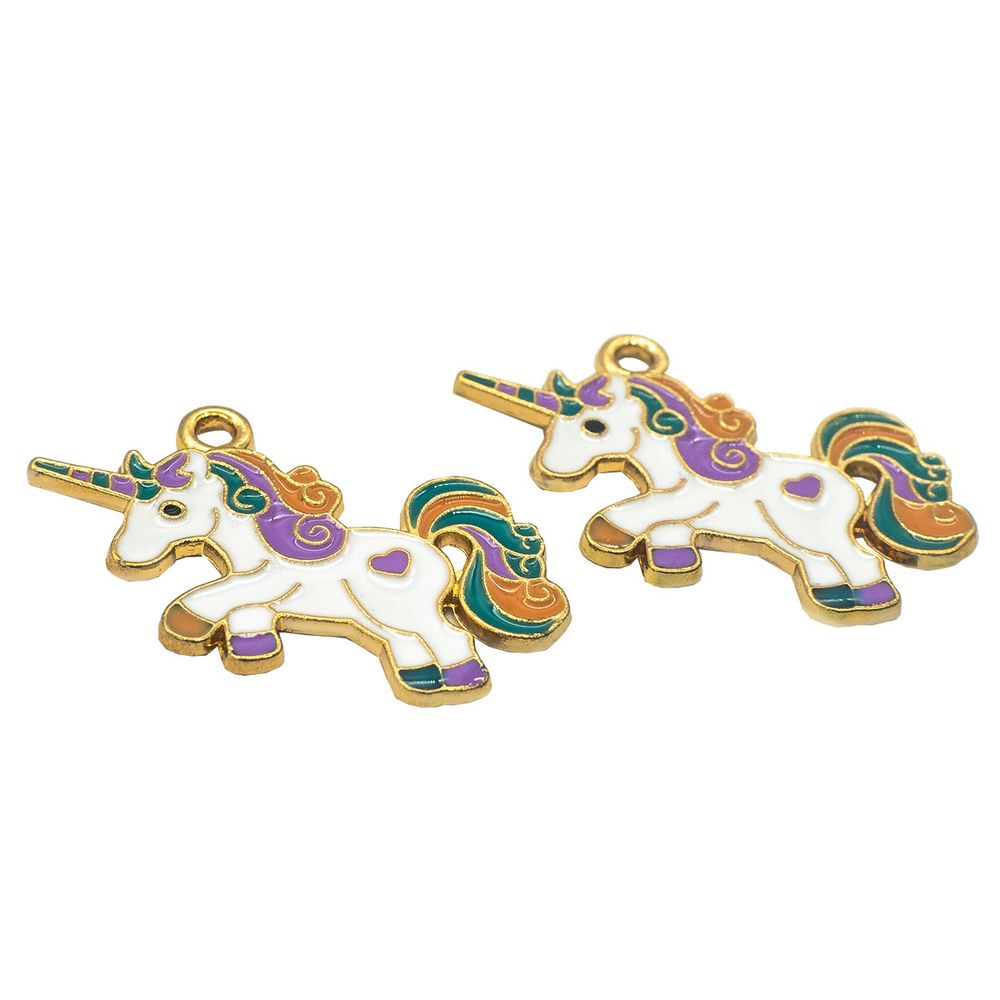 Подвеска металлическая с эмалью белый единорог, 34 мм, 2 шт в упак, Astra&Craft