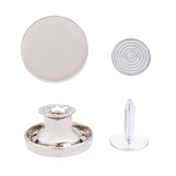 Пуговицы джинсовые ⌀15 мм, ломанная ножка, 50 шт, серебристый, DJ07