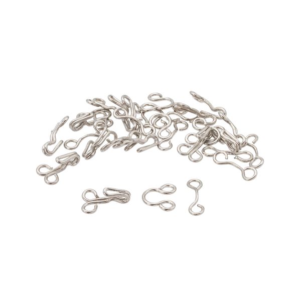 Крючки пришивные 9 мм, 14 шт, с 2 петлями, серебристые, Pony, 79502