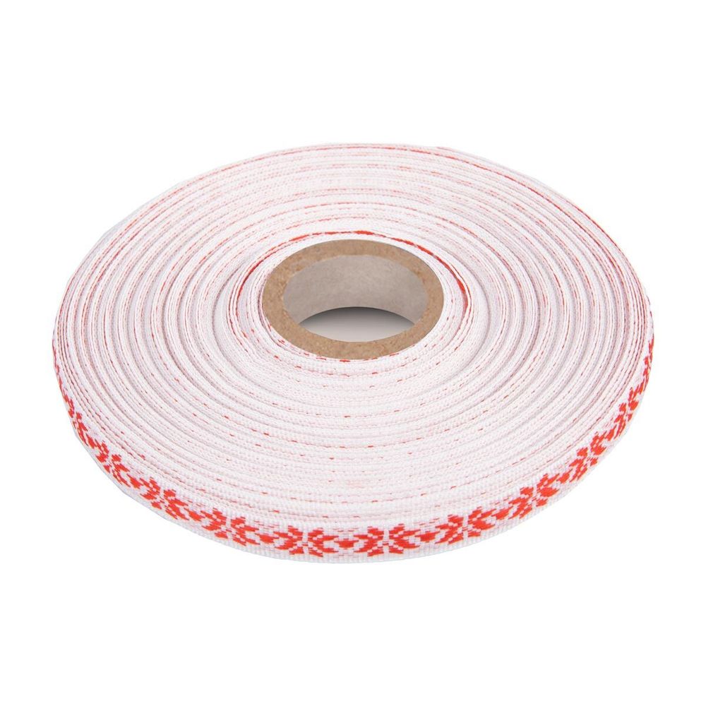 Лента (тесьма) жаккардовая 10.0 мм / 25±1 метров, Орнамент для северных народов, рис 9741 красный, Gamma C3853 (C3752)