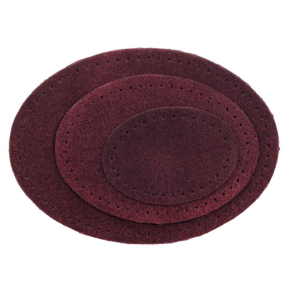 Набор заплаток пришивных из замши, овал 4х5,5см, 6х8,2см, 8х10,9см, с перфорацией, 3 шт (31 бордовый), 59404