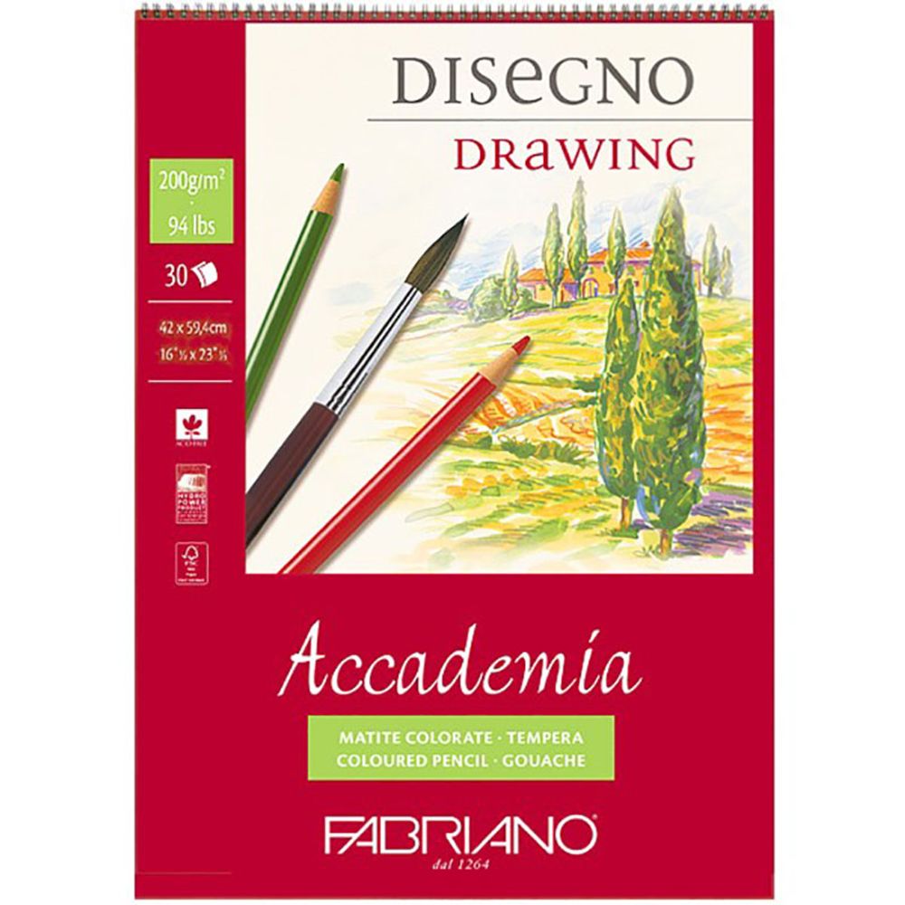 Альбом для эскизов AccaDemia 200 г/м², A2 42х59.4 см, на спирали 30 л, Fabriano 44204259