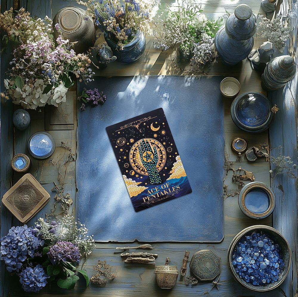 Алмазная (кристальная) мозаика Фрея ALVM-114, магнит Таро. Туз пентаклей, 10х15 см