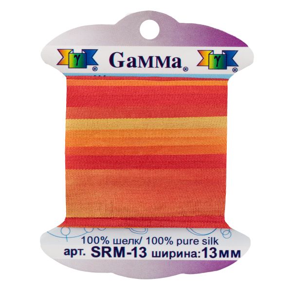 Лента (тесьма) шелковая 13.0 мм / 9.1±0.5 метров, M232 желтый/красный, Gamma SRM-13