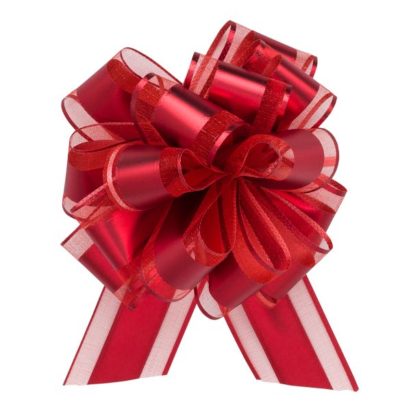 Бант-шар для упаковки подарка ⌀14 см, ширина ленты 5 см, 1 шт, 61 красный