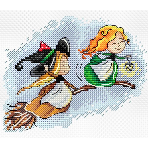 Набор для вышивания нитками МП Студия, Полёт на метле 11х13 см