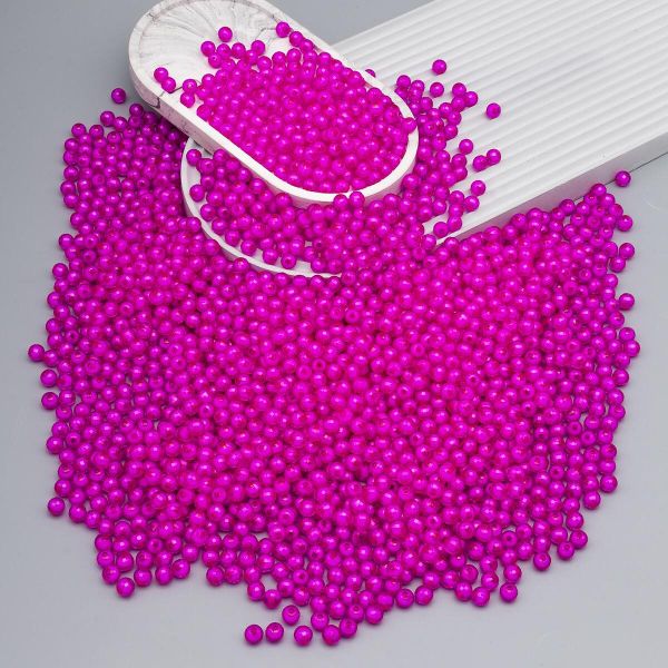 Бусины акрил ⌀8 мм, 500 г, цвет. с белой сердц., круглые часто гран., 49 фуксия, Astra&Craft LY-162