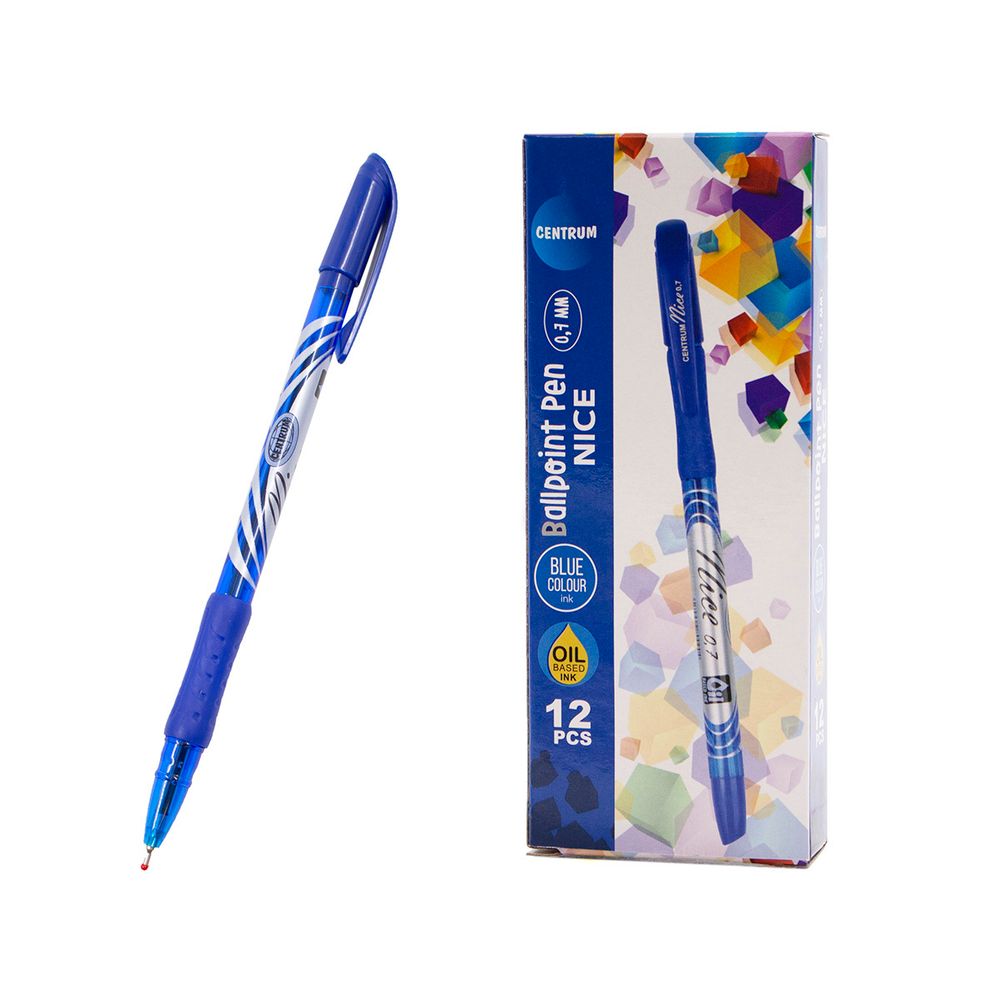 Ручка шариковая синяя NICE 0,7 мм, 80090, 12 шт