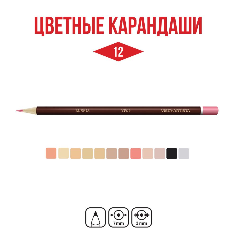 Набор цветных карандашей Скинтонс заточенный 8х12 цв, Vista-Artista Fine VFCPS-12