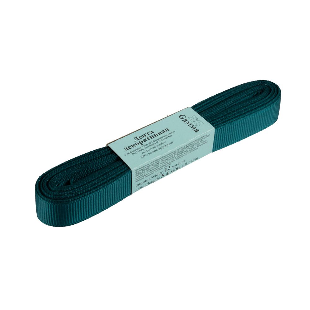 Лента репсовая нарезка 12.0 мм / 10 шт по 5.4 метра, 011 т.зеленый, Gamma GR-12