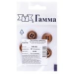 Пуговицы 4 прокола 18 мм, 4 шт, дерево, №300 коричневый, Gamma WB-082