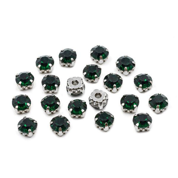 Хрустальные стразы в цапах/серебро, 8мм, 20 шт/упак, Astra&Craft (36 изумрудный), 4AR167/168