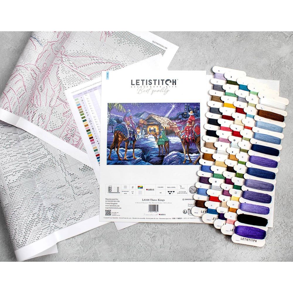 Набор для вышивания нитками LetiStitch L8108, Три короля 41х27см