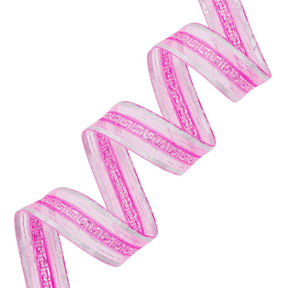 Лента подарочная 25 мм / 25 метров, рис.8255, ярко-розовый/серебро, С3488Г17