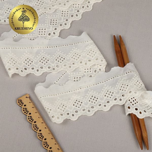 Кружево шитьё хлопок.0190 6 мм, цв.F102 молочный, уп.13.71м, Kruzhevo