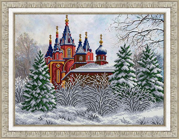 Набор для вышивания бисером Паутинка, Храм Державной иконы Божией Матери зимой, 40х30 см