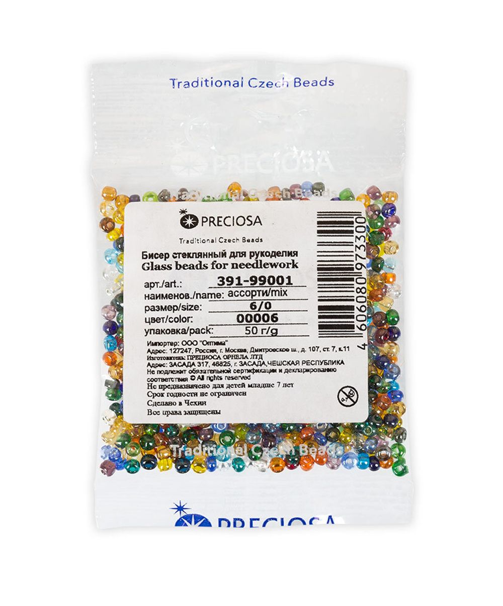 Набор бисера Preciosa ассорти 50 г, 6/0 (4.1 мм), 00006 разноцветный, 391-99001
