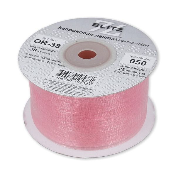 Лента капроновая (органза) 38.0 мм / 22.8±1 метра, 050 бл.розовый, Blitz OR-38