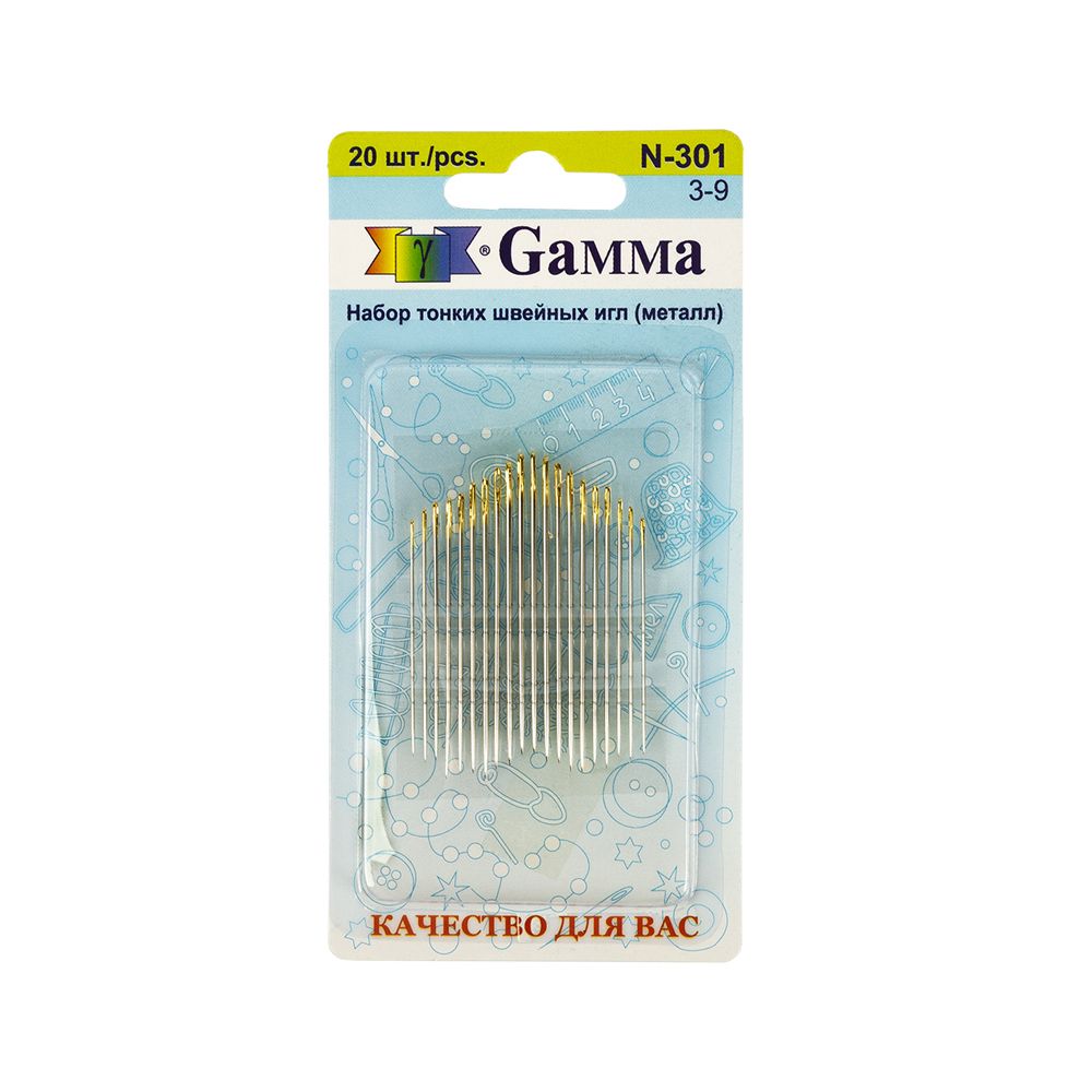 Иглы ручные для шитья №3-9, 20 шт, острые, Gamma N-301