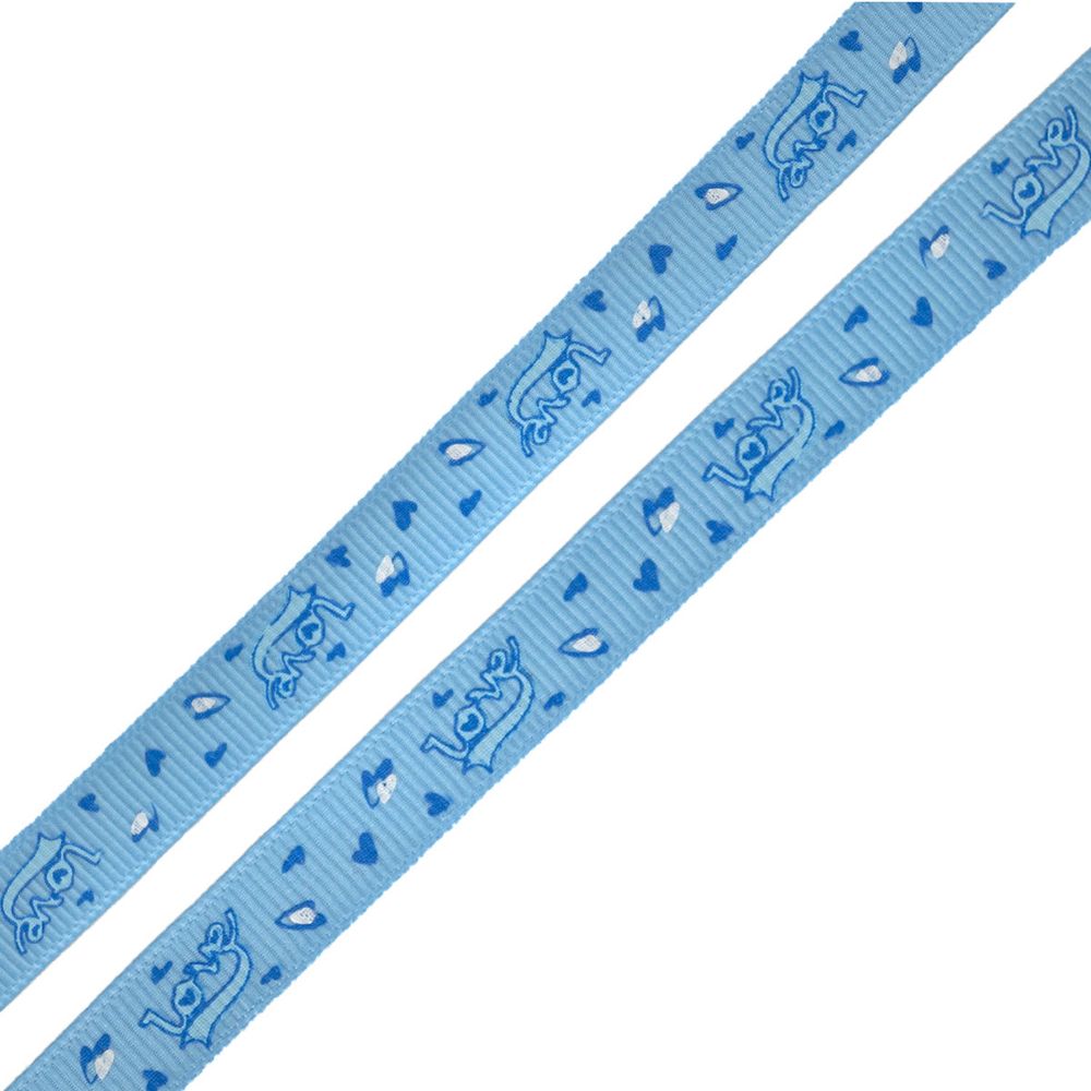 Лента репсовая (в рубчик) 10.0 мм, 3м, Love, голубой