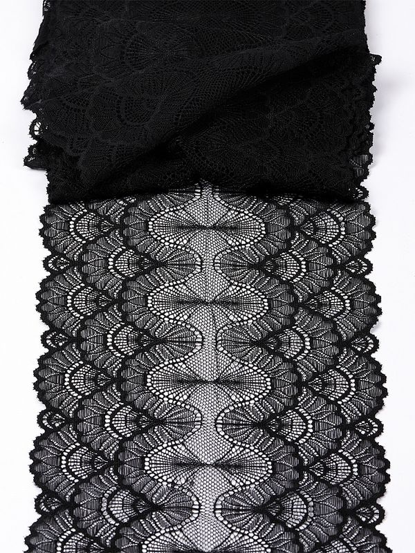 Кружево бельевое эластичное 195 мм / 2.7 м, 8034, цв.02 черный, Kruzhevo