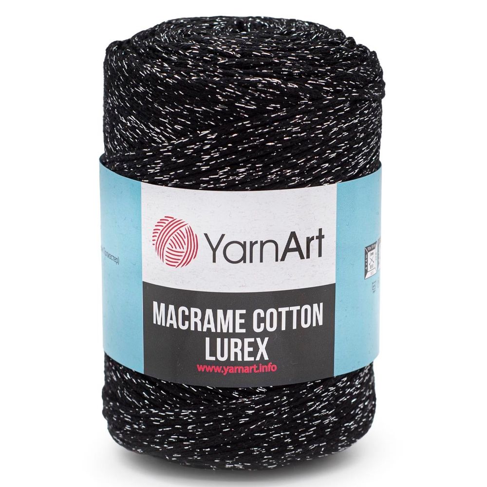 Пряжа YarnArt (ЯрнАрт) Macrame cotton Lurex / уп.4 мот. по 250 г, 205м, 723 черное серебро