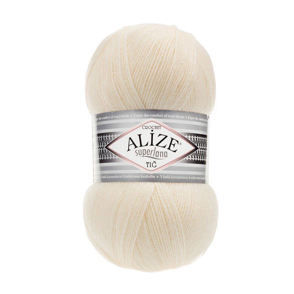 Пряжа Alize (Ализе) Superlana TIG / уп.5 мот. по 100 г, 570м, 1 кремовый