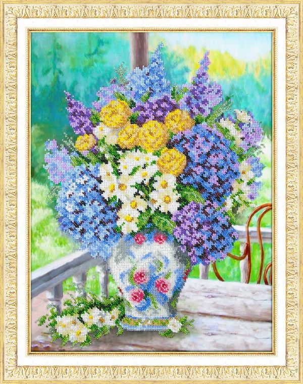 Набор для вышивания бисером Паутинка, Букет с гортензией 28х38 см