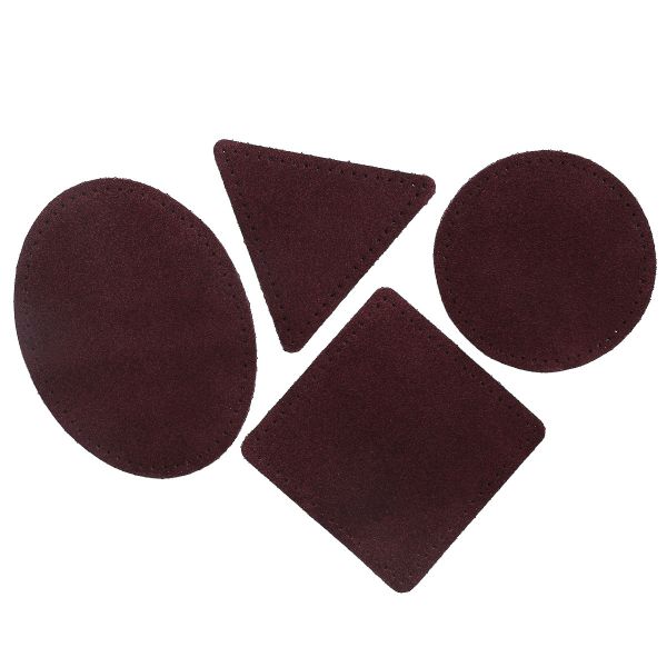 Набор заплаток пришивных из замши, круг, квадрат, треугольник, овал 8см, с перфорацией, 4 шт (31 бордовый), 59743
