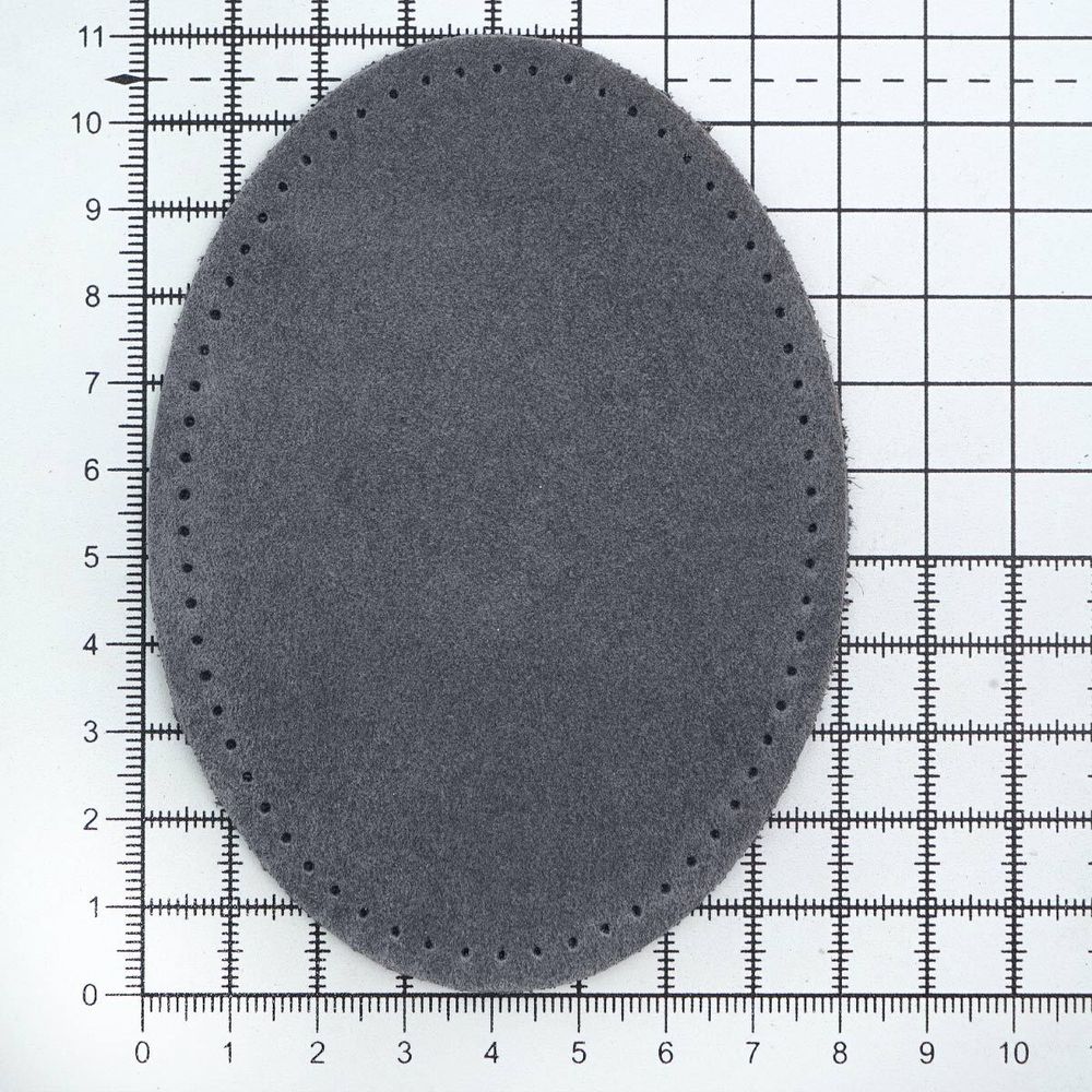 Заплатки пришивные из замши, овал 8х10,9см с перфорацией, 2 шт, 100% кожа, 26 серый, 59124