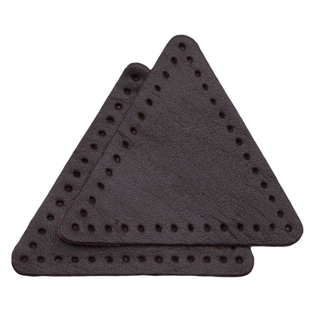 Заплатки пришивные из кожи, треугольник равносторонний 6см с перфорацией, 2 шт, 100% кожа, 03 темно-коричневый, 9116