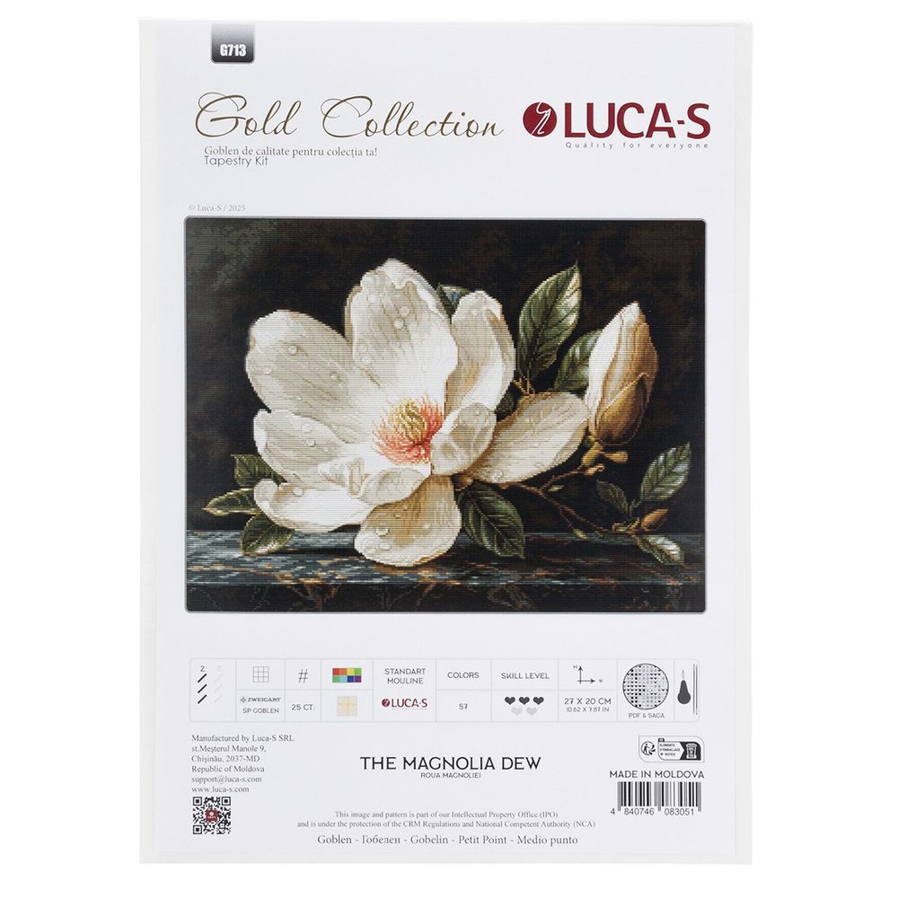 Набор для вышивания нитками Luca-S G713, гобелен Магнолиевая роса, 27х20см