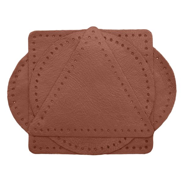 Набор заплаток пришивных из кожи, круг, квадрат, треугольник, овал 8см, с перфорацией, 4 шт (02 светло-коричневый), 9743