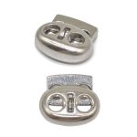 Фиксатор (зажим) для шнура металл плоский, 2 отв., 18х15 мм, (in ⌀4.5 мм), мет. цв.никель, 20 шт