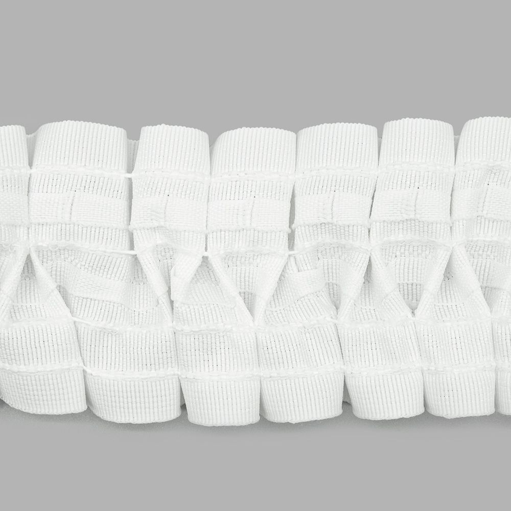 Лента (тесьма) шторная: сборка вафельная (1:2.5) 60 мм / 50 метров, (2 ряда петель, 4 шнура), белый, C705