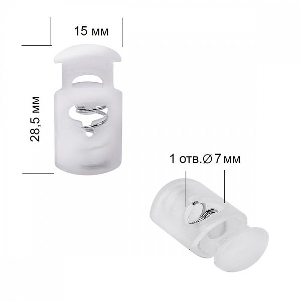 Фиксатор (зажим) для шнура пластик 1 отв., ⌀7.0 мм, 14.8х28.5 мм, 0065 прозрачный, 100 шт