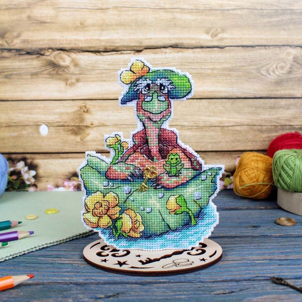 Набор для вышивания нитками МП Студия, на пластиковой канве Черепаха Тортилла 14х11см