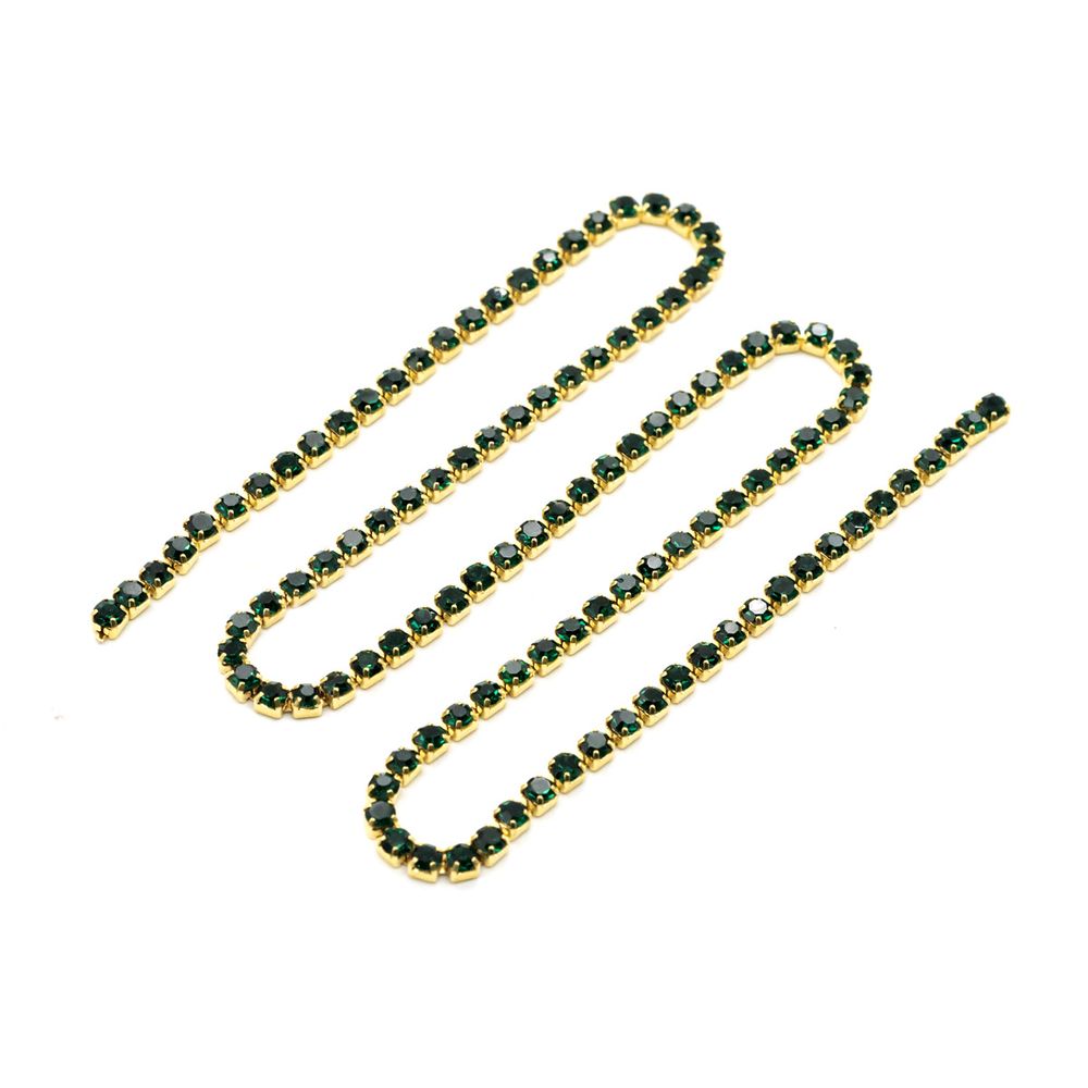 Стразовые цепочки (золото), цвет: изумрудный, размер 2 мм, 30 см/упак., ЦС010ЗЦ2