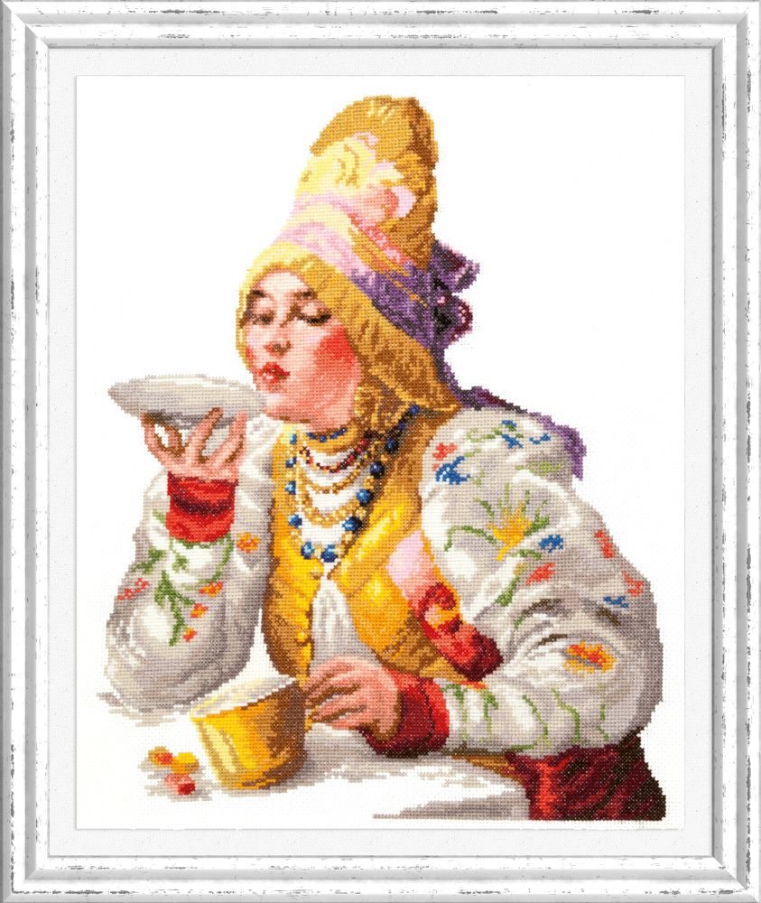 Набор для вышивания нитками Чудесная игла, Боярышня за чаем 30х38 см