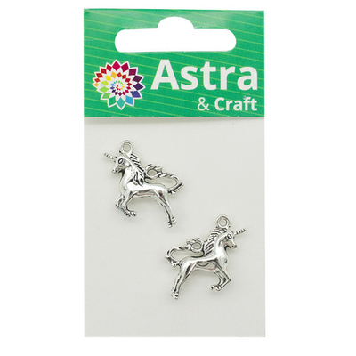 Подвеска металлическая единорог, 27х20 мм, 2 шт/упак, Astra&Craft, серебро, 4AR2076