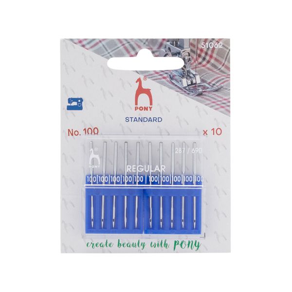 Иглы для промышленных швейных машин универсальные 287/690, №100 с круглой колбой, 10 шт, Pony, 51062
