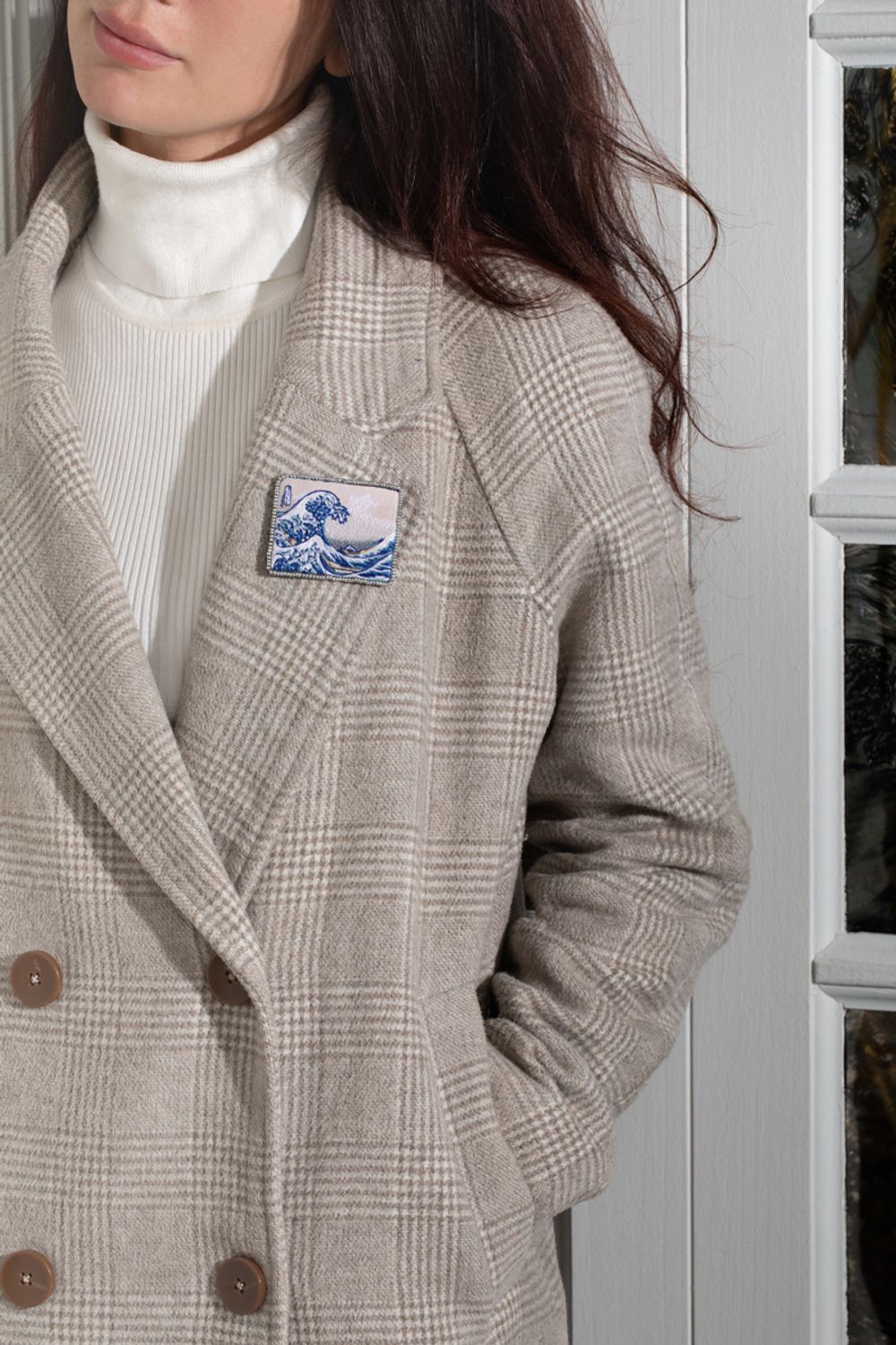 Набор для вышивания нитками Panna, Живая картина. брошь Большая волна в Канагаве, 5х6 см