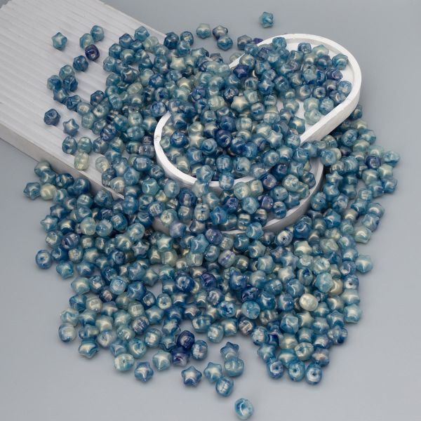 Бусины акрил 12.5х11х10.6 мм, 500 г, дымка, золот. шиммером звезда, AD004 голубой, (7748706)7557 , Astra&Craft