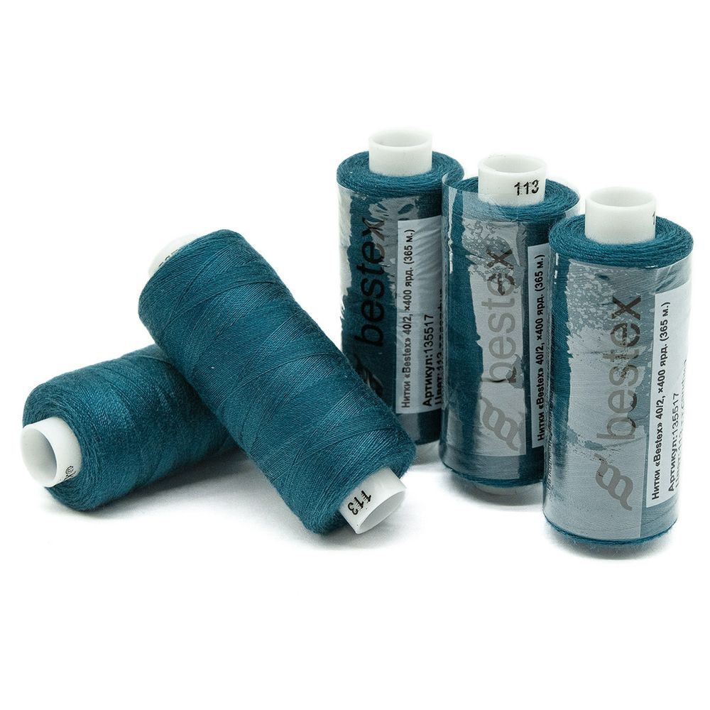 Нитки швейные бытовые Bestex 40/2, 365 м (400 ярд) / 10 кат., 113 сине-зеленый