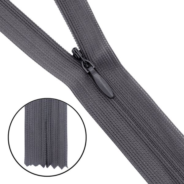 Молния потайная (скрытая) Т3 (3 мм) 1 зам., н/раз., 50 см, нейлон, F311 т.серый, 10 шт