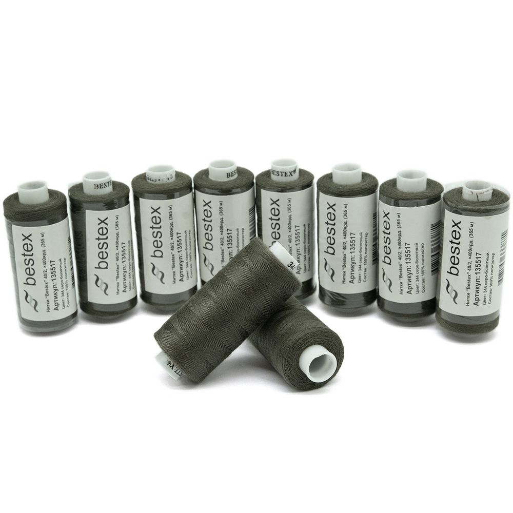 Нитки швейные бытовые Bestex 40/2, 365 м (400 ярд) / 10 кат., 344 серо-болотный