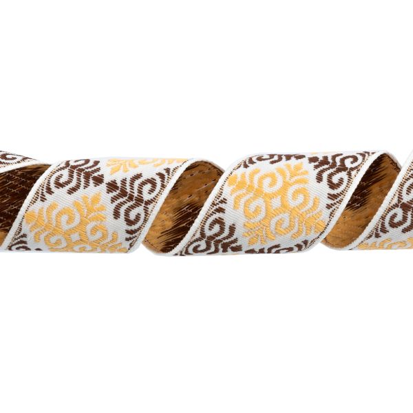 Лента (тесьма) жаккардовая 32.0 мм / 25 метров, Орнамент для северных народов, рис 9788 белый-коричневый-чайная роза, Gamma С3774